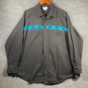 VTG Cowboy Threads Button Down Western Shirt Men's XL Black/Blue Long Sleeve
